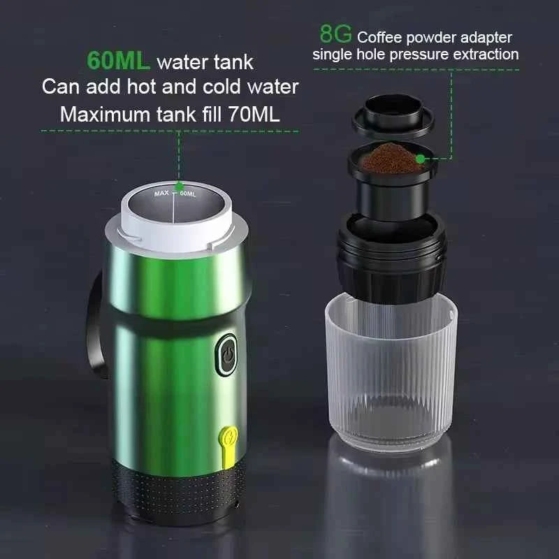 New 60ml Electric Wireless Heating Coffee Machine Fit for Coffee Capsule Powder Travel Coffee Maker for Car Home Camping Travel
