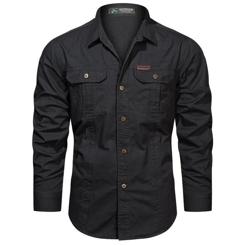 Men Multi-pockets Tooling Shirts Military Outdoor Long-sleeved Shirts High Quality Male Cotton Casual Large Size Shirts 6XL
