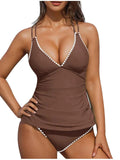 S - XXL New 10 Colors V Neck Tankini Bikini Women Swimwear Female Swimsuit Two-pieces Bikini set Bather Bathing Suit Swim K6770