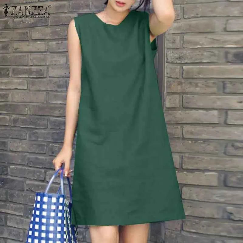 2024 Summer Dress ZANZEA Fashion Sleeveless Beach Vestidos Office Work Sundress Women Elegant Solid Color Dresses Robe Femme