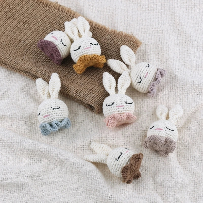 Crochet Animal Baby Pacifier Clip Accessories Handmade Knitted Bunny Teether Beads Newborn Nipple Clip Dummy Soother Holder Toy