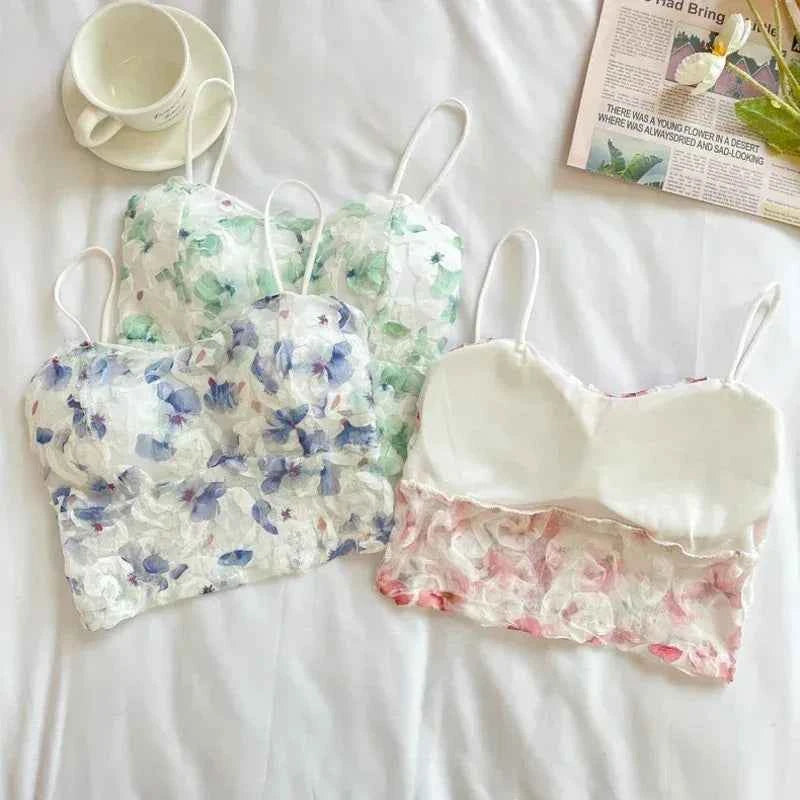 Fashion Sweet Floral Corset Vest Office Lady Beach Style Sleeveless Blouse Women Vintage Lace Slim Crop Top