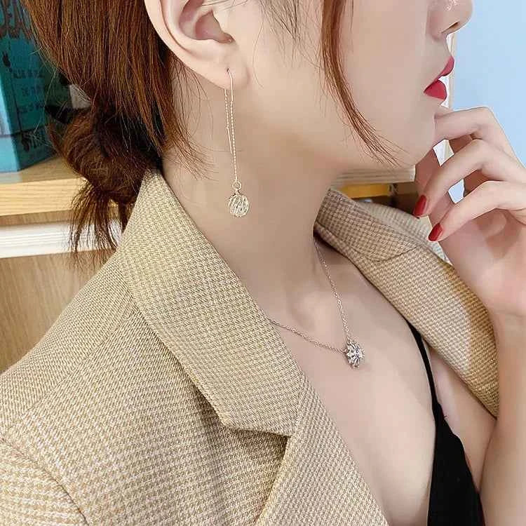 Long Spiral Ear Line Wave Drop Geometric Simple Rhinestones Metal Style Tassel Dangle Earrings for Women Party Fashion Jewelry N
