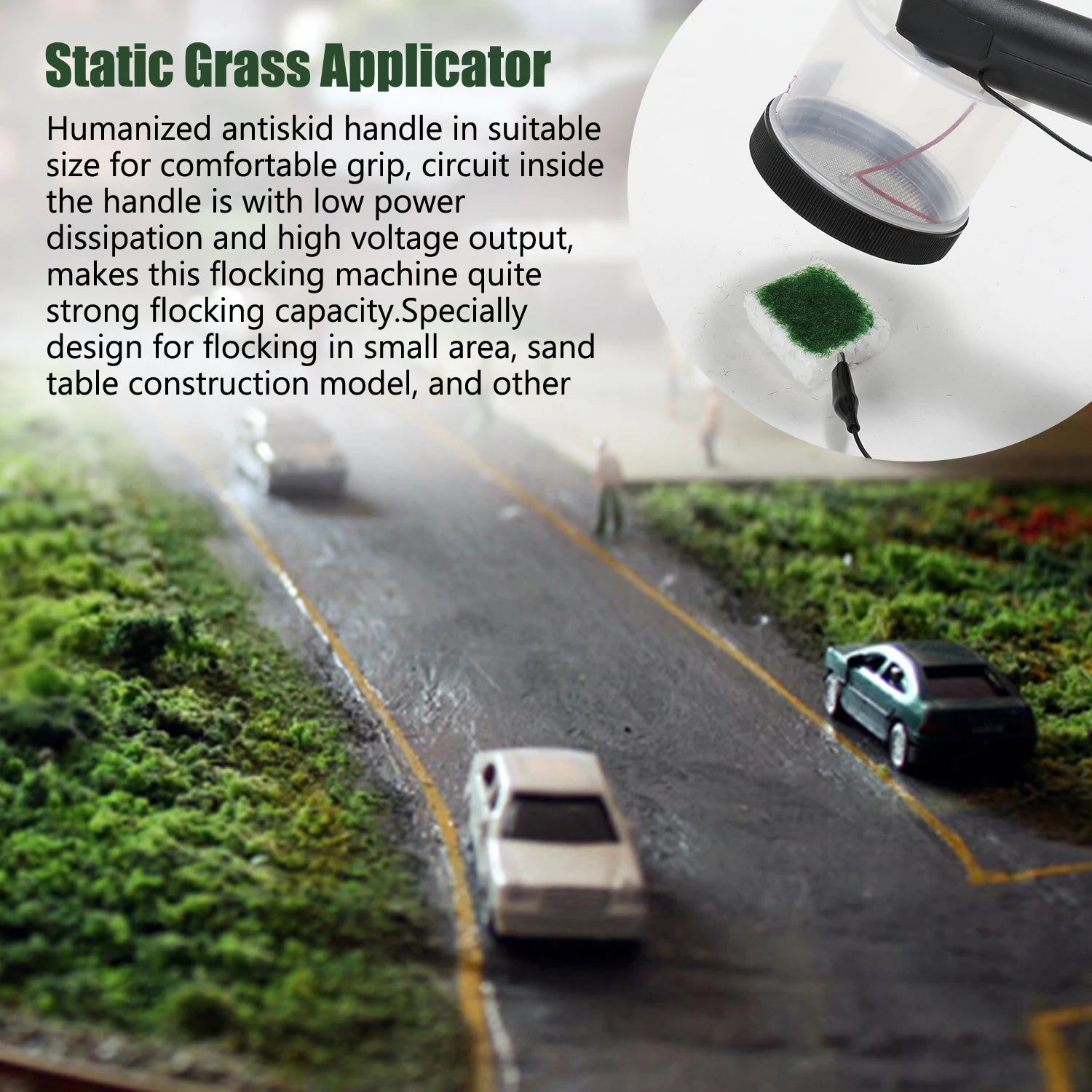 ABS Antiskid Handle Mini Static Grass Flocking Applicator with 4 Colors of Grasspowders for DIY Scenic Modelling Sand Table