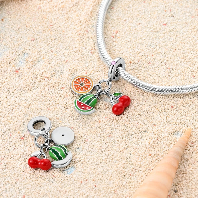 New 925 Silver Color Strawberry Cherry Fruit Series Charms Beads Fit 3mm 925 Original Bracelets DIY Birthday Jewelry Gifts
