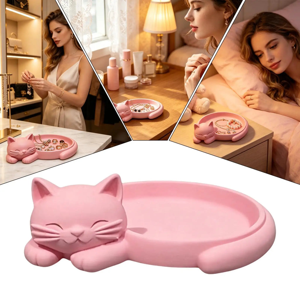 Cat Shaped Jewelry Organizer Tray for Keys Earrings Cute Feline Design Desktop Storage Tray Home Decoration Accessories