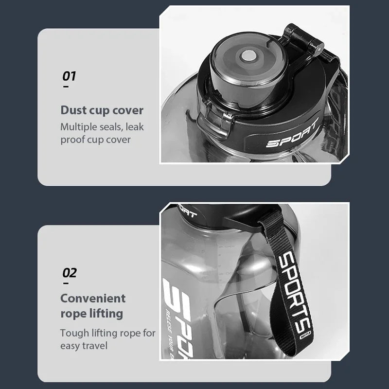 1.2L/1.7L Large Capacity Ton Bucket Water Bottle Large Belly Cup Fitness Sports Water Bottle Portable Plastic Space Cup