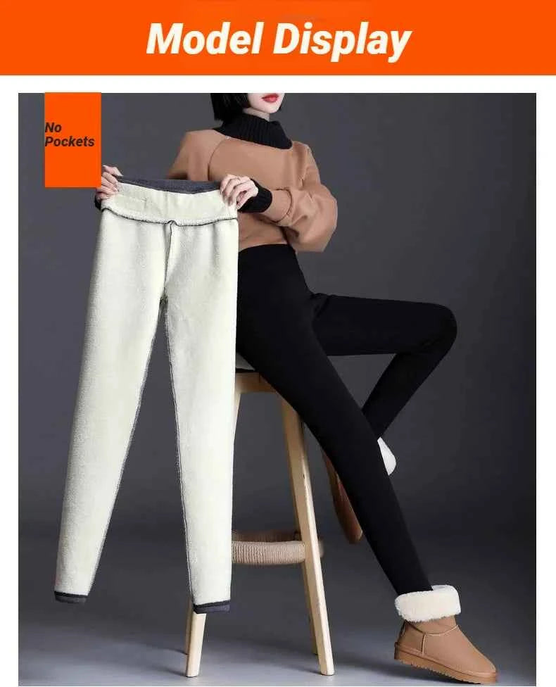 Women Thermal Leggings Winter Warm Sexy Elastic Translucent Pantyhose Female Fleece High Waist Slim Thicken Tight Pants Black