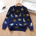 Boys' Navy Blue Dinosaur Printed Knitted Sweater 2-6Y Cute Pattern Pullover Toddler Autumn/Winter Top
