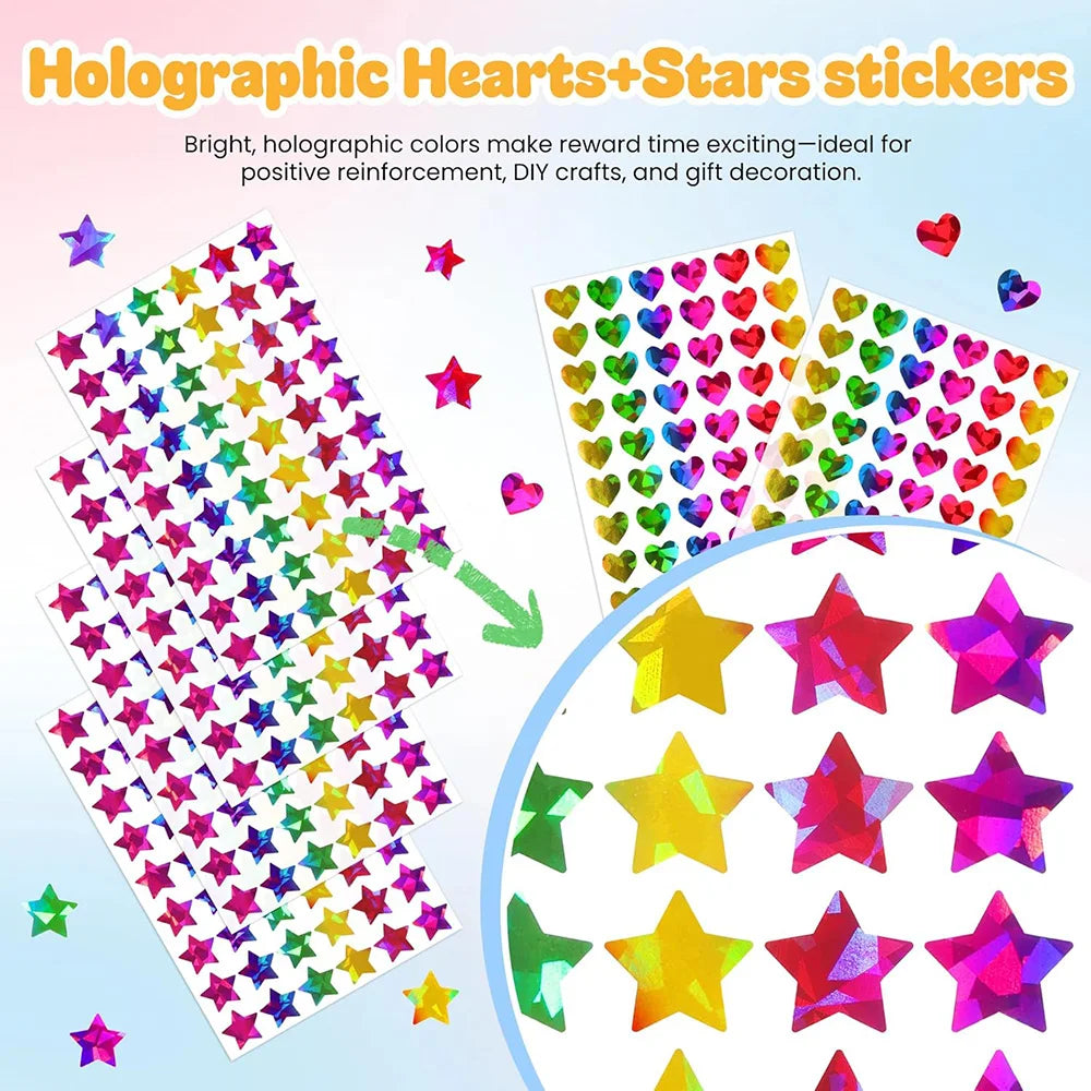 Kids Reward Sticker Stars Flowers Hearts Dots Sparkly Holographic Stickers Behavior Chart School Student Supplies DIY Decoration
