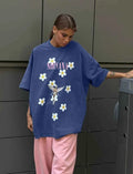 Sumuyoo Women's Retro Printed T-shirt Cotton Men Vintage Short-sleeve Wax Printing T Shirts Fashion Hip Hop Loose Fflower Tees
