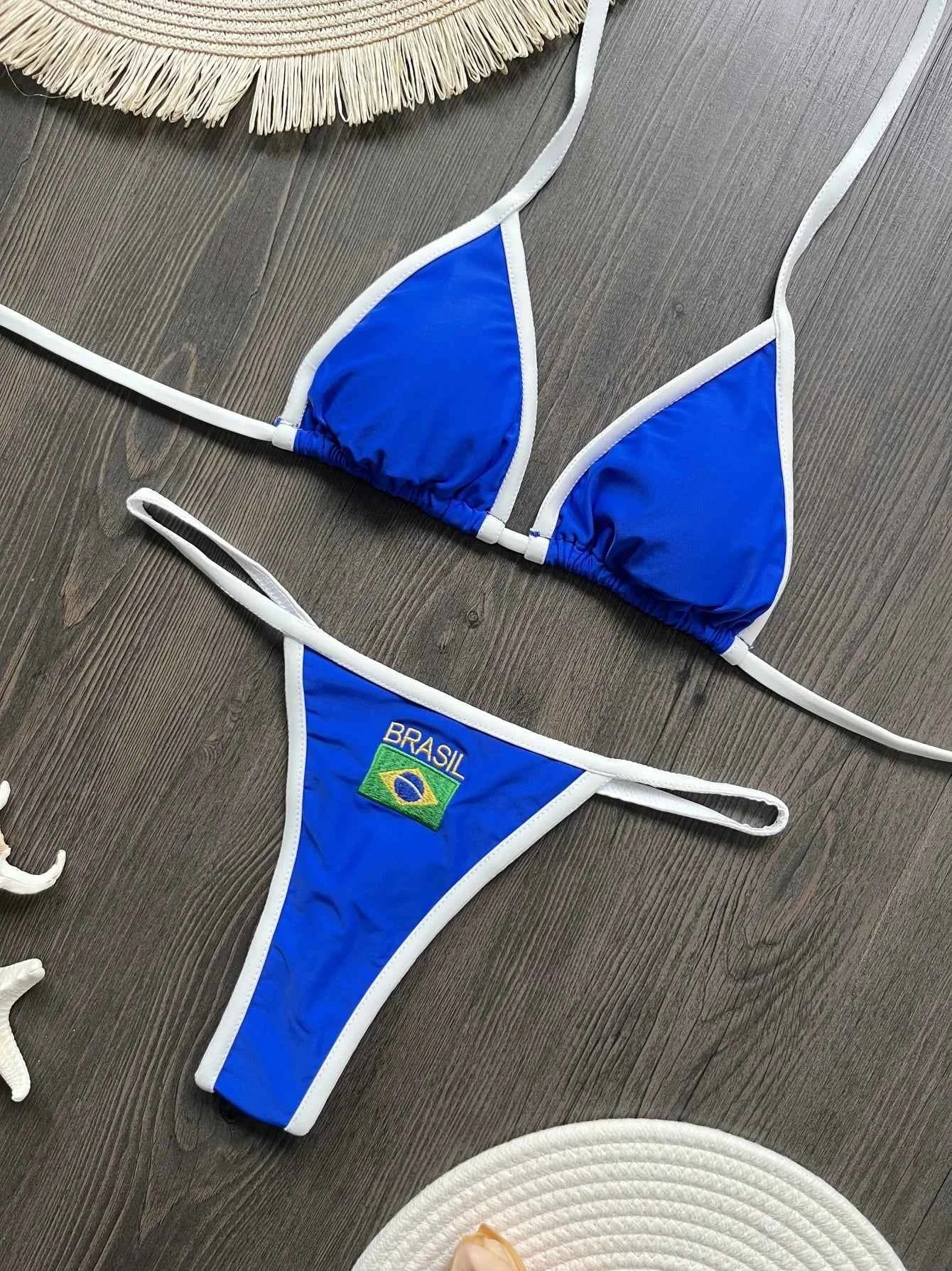 Brazilian Swimsuit Women's Sexy 2 Pieces Mini Bikini Set Triangle Halter Backless Thong Beach Bathing Suit Summer 2025 New Style