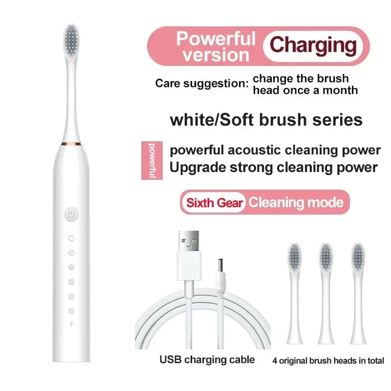 Electric Toothbrush Soft Bristles 6 Speed Automatic for Adults & Kids  Universal Smart Charging  All Ages Compatible