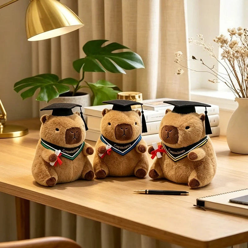 23cm Cute Graduation Capybara Plush Doll Doctor Cap Bear Animal Plush Stuffed Home Party Decor Gift For Kids Graduation Gifts