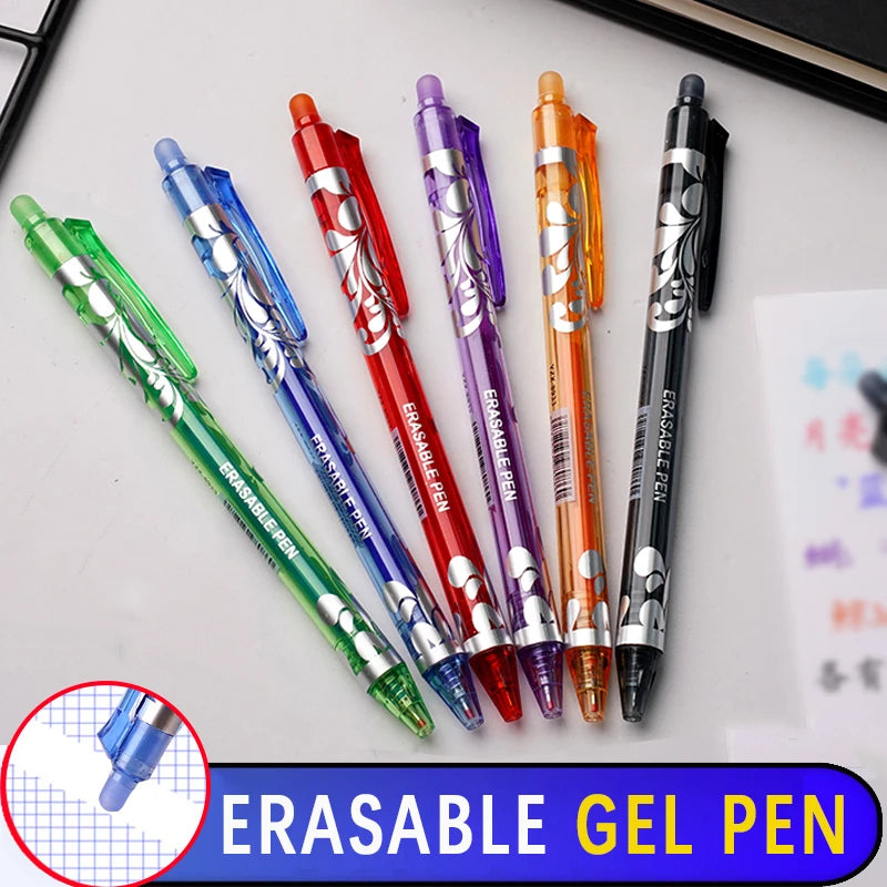 6pcs New 0.5mm Erasable Gel Pens Set 6colors Refill Rod Magic Ink Erasable Pen Washable Handle Office Writing School Stationery