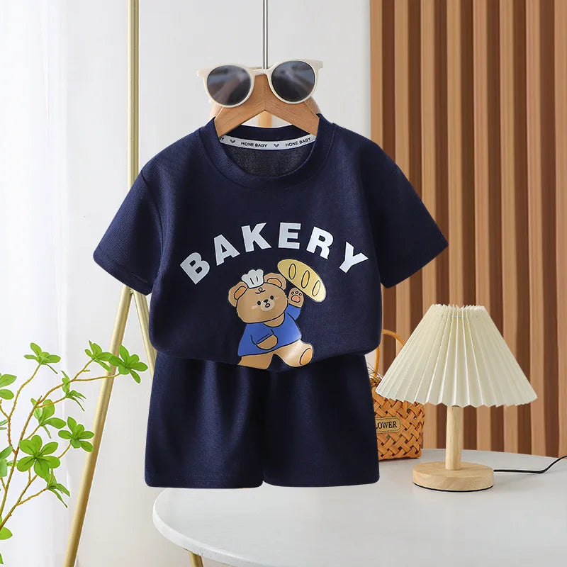 Summer Short Sleeve Tshirt +Shorts Two Piece Sets Cartoon Bear Printed Tees Suits New Style Casual Loose Toddler Costume
