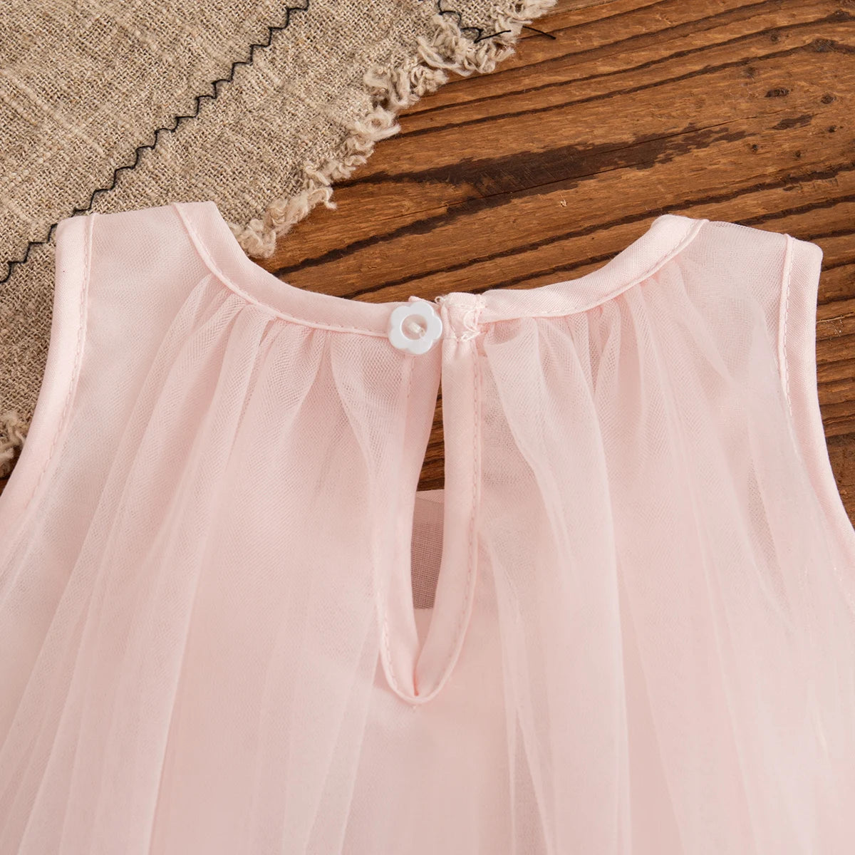 Baby Girl Pink Dress Flower Sweet Sleeveless Feather Gauze Princess Dress Wedding Party Dress for Kids Girl