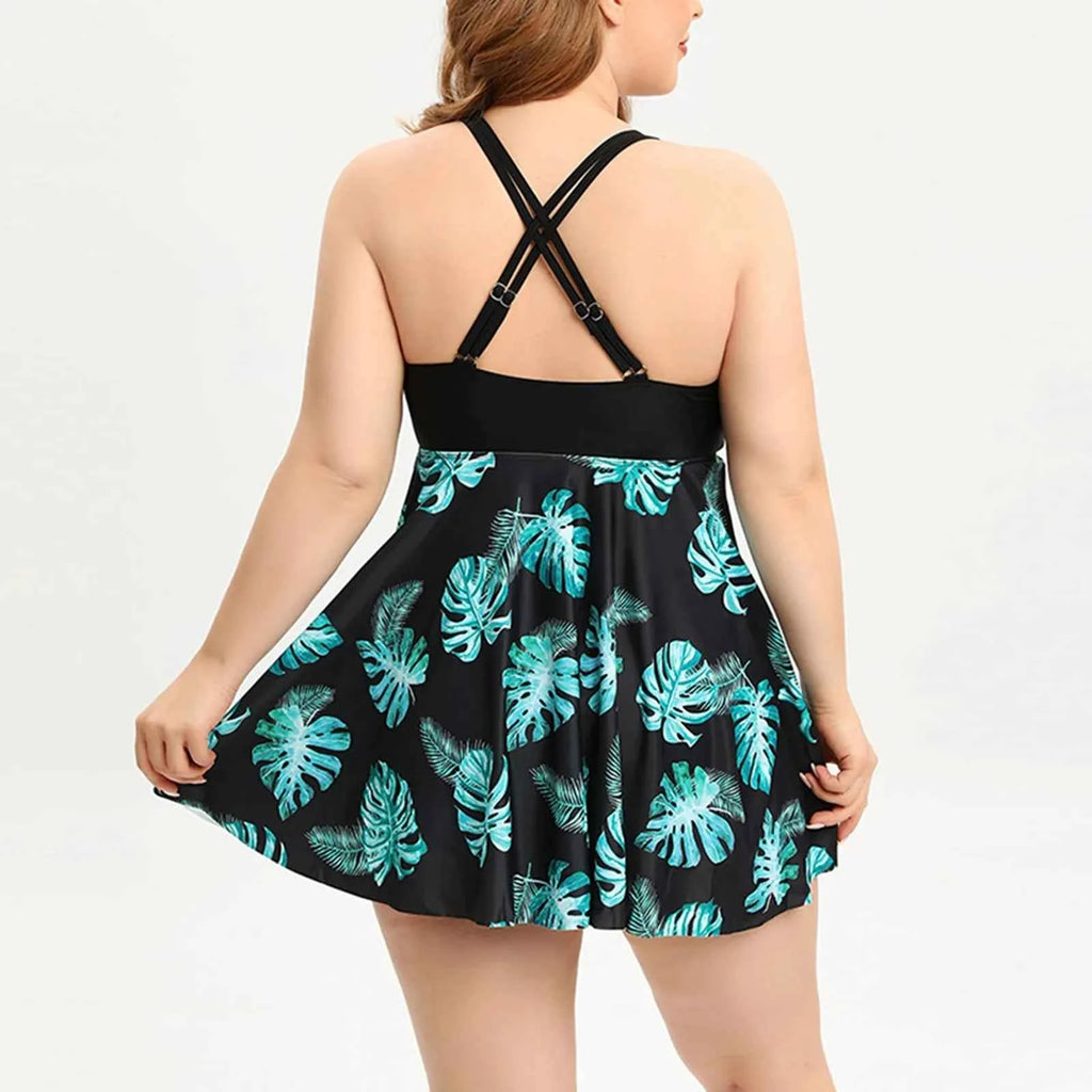 Split Swimsuit For Womens Conservative Big Flower Oversize Tankini Set Summer Beachwears Ladies Swimsuits With Neck Straps