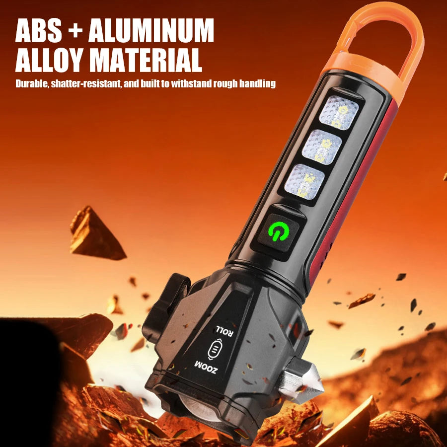 Tactical Led  Flashlight for Emergency Defense,with Safety Hammer, Seatbelt Cutter & Strobe Mode for Emergency Survival & Safety