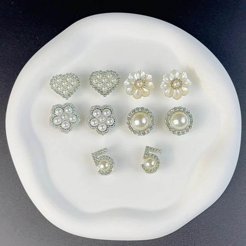 10PCS Fashion Shoe Charms Set Accessories Hole Shoe Buckle Summer Pearl Rhinestone Flower DIY Shoes Decorations for Sandals