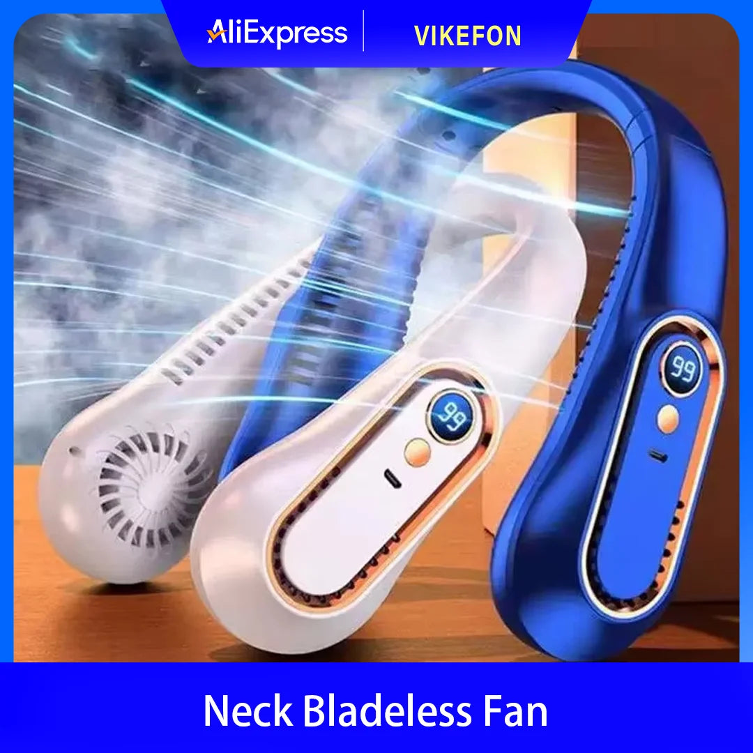Neck Bladeless Fan Mini Ultra Long Life Portable Lazy Silent Fan USB Charging Student Sports Office Digital Display Power 5 Gear