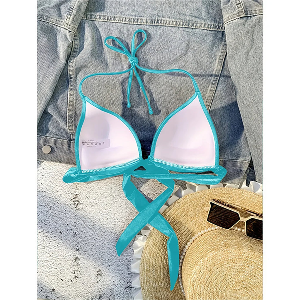 XS - XL New Sexy Push Up Bra Cup Halter Bikini Top Female Swimsuit Women Swimwear Bather Bathing Suit Swim Solid Beach Top V7019