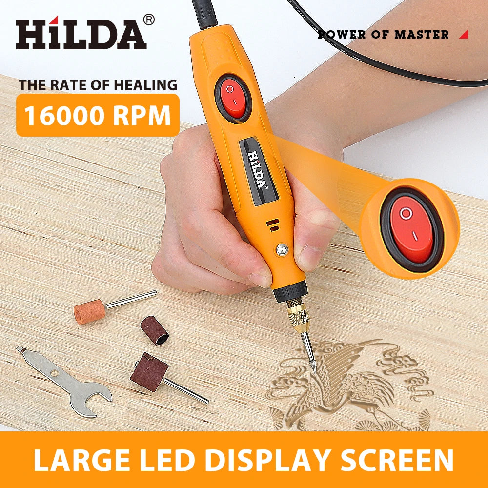 HILDA Electric Mini Drill Grinder Engraving Pen Mini Drill Electric Rotary Tool Grinding Machine Accessories