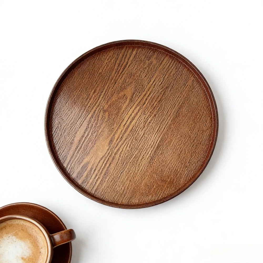 1PCS Wood Serving Tray Home Decoration Kitchen Counter Breakfast Plate Non Slip Salad Dessert Plate Round Coffee Tea Tray