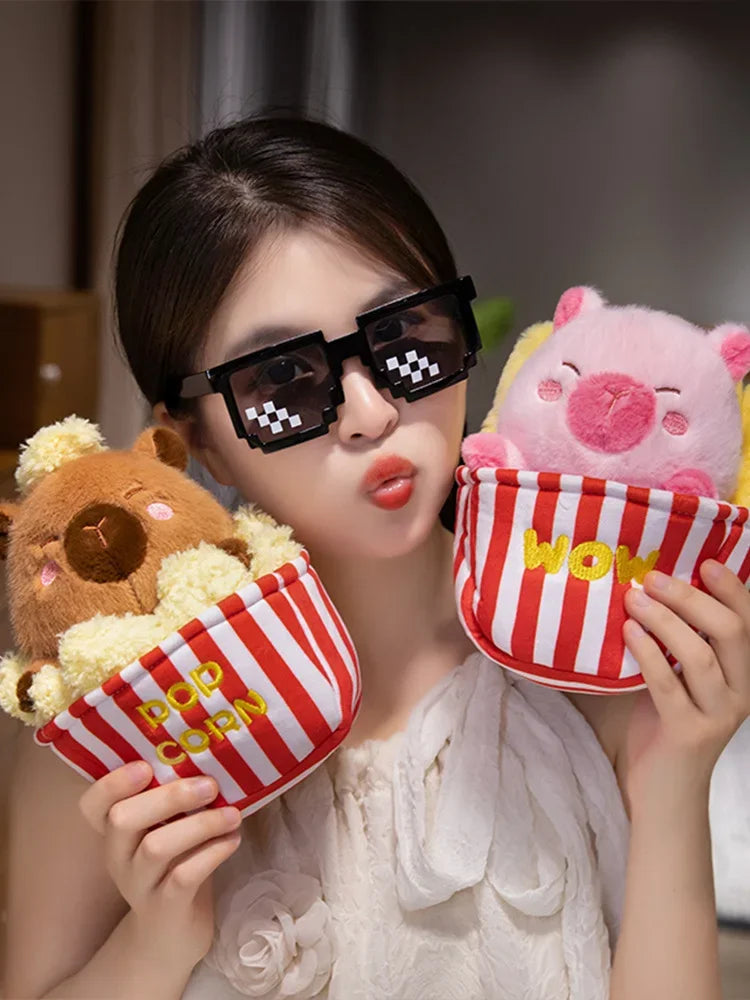 Adorable Plush Pig Bear Capybara Stuffed Animals Set Popcorn Lotus Containers Soft Home Nursery Decor Gift Kids Baby