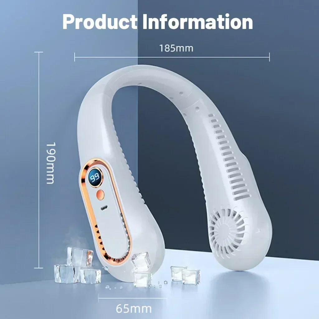 Neck Bladeless Fan Mini Ultra Long Life Portable Lazy Silent Fan USB Charging Student Sports Office Digital Display Power 5 Gear