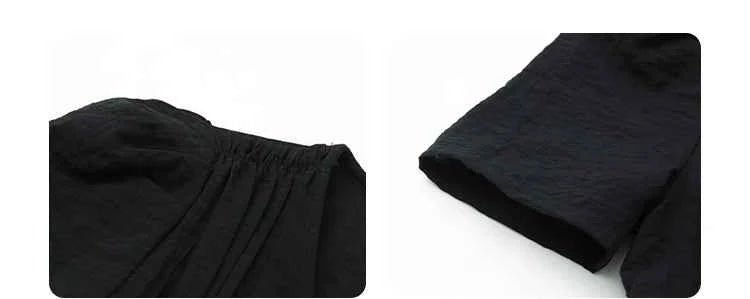CHIC VEN Women Dresses French Style Vintage V-neck Puff Sleeve Long Dress Solid Black Loose Female Clothing Summer New 2023
