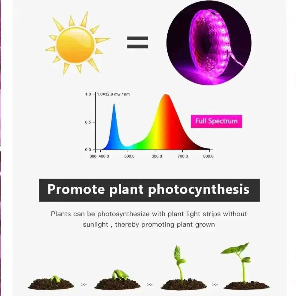 DC 5V USB Led Plant Grow Lights,1m 2m 3m Full Spectrum Phyto Lamp Strip for Plants Hydroponics Greenhouse Growing System .