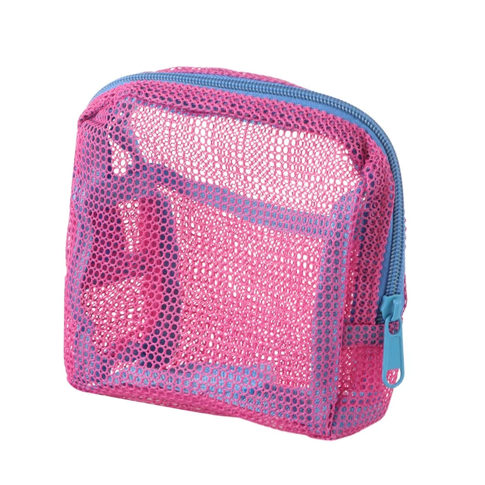 Mesh Cosmetic Bags Cute Women Small Lipstick Makeup Storage Pouch Data Line Key Earphone Organizer Case Square Toiletry Bag