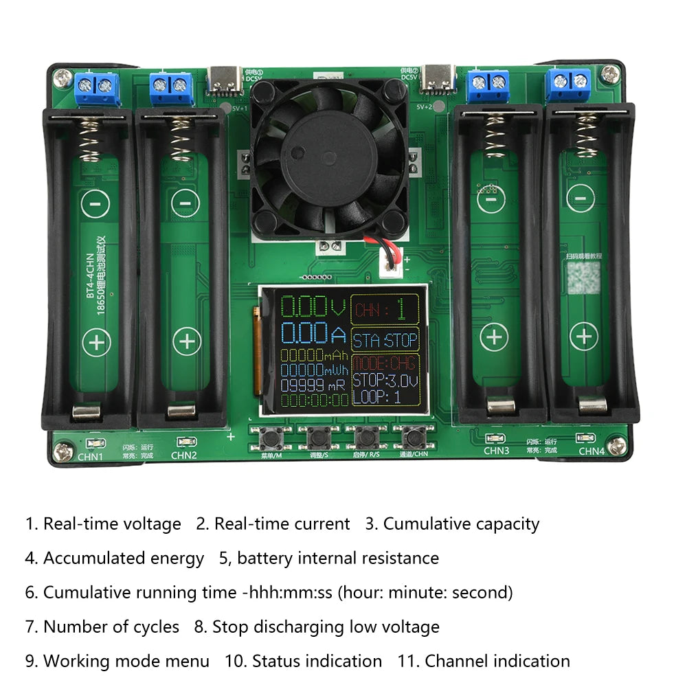 18650 Lithium Battery Capacity Tester MAh MWh Internal Resistance Tester Auto Charging and Discharging Module Power Detector