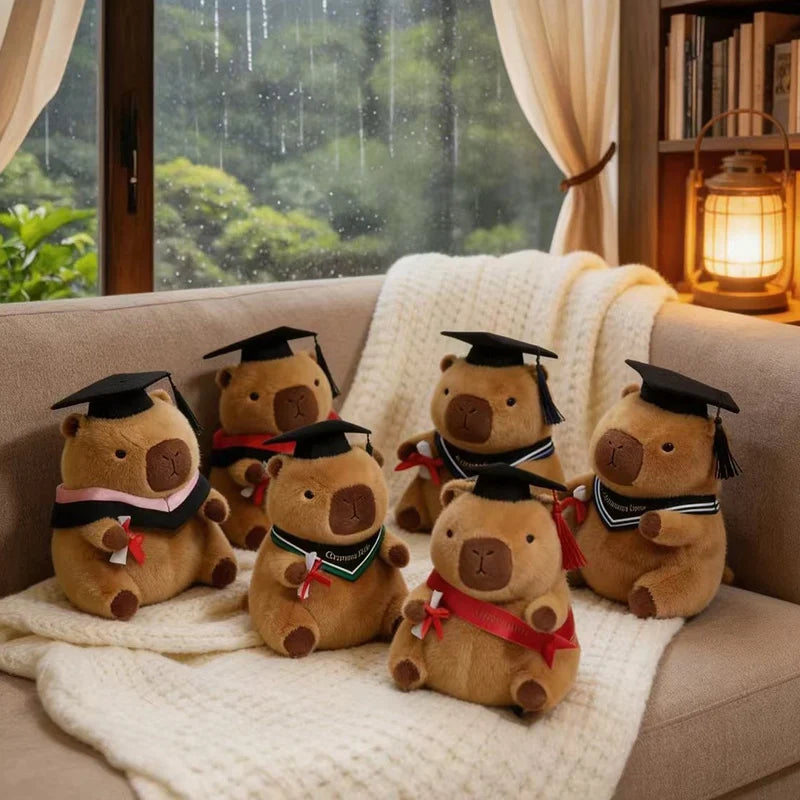 23cm Cute Graduation Capybara Plush Doll Doctor Cap Bear Animal Plush Stuffed Home Party Decor Gift For Kids Graduation Gifts