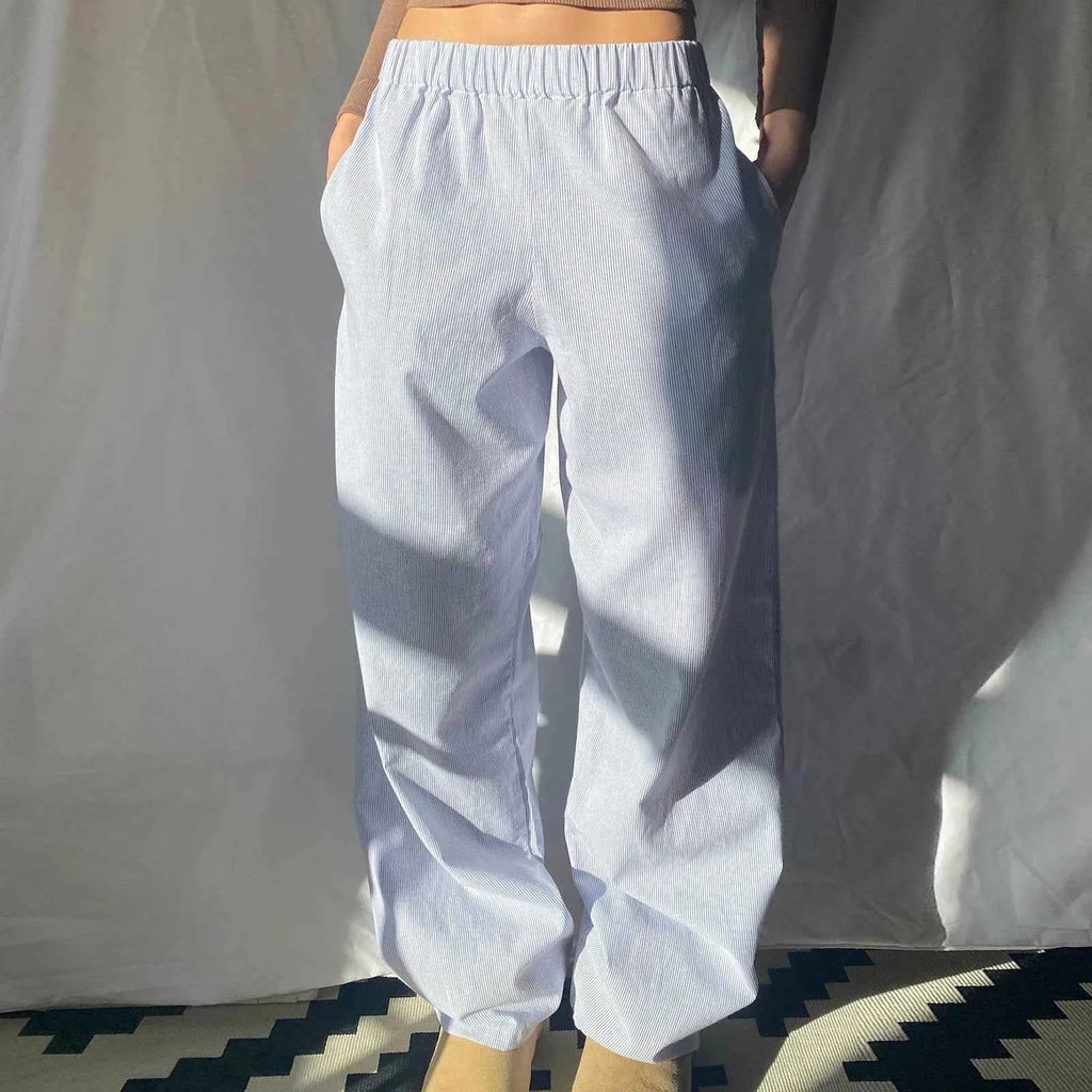 Gaono Casual Striped Drawstring Wide Leg Pants Chic Women Fashion Streetwear Vintage Sweatpants Lounge Outfits Female Trousers