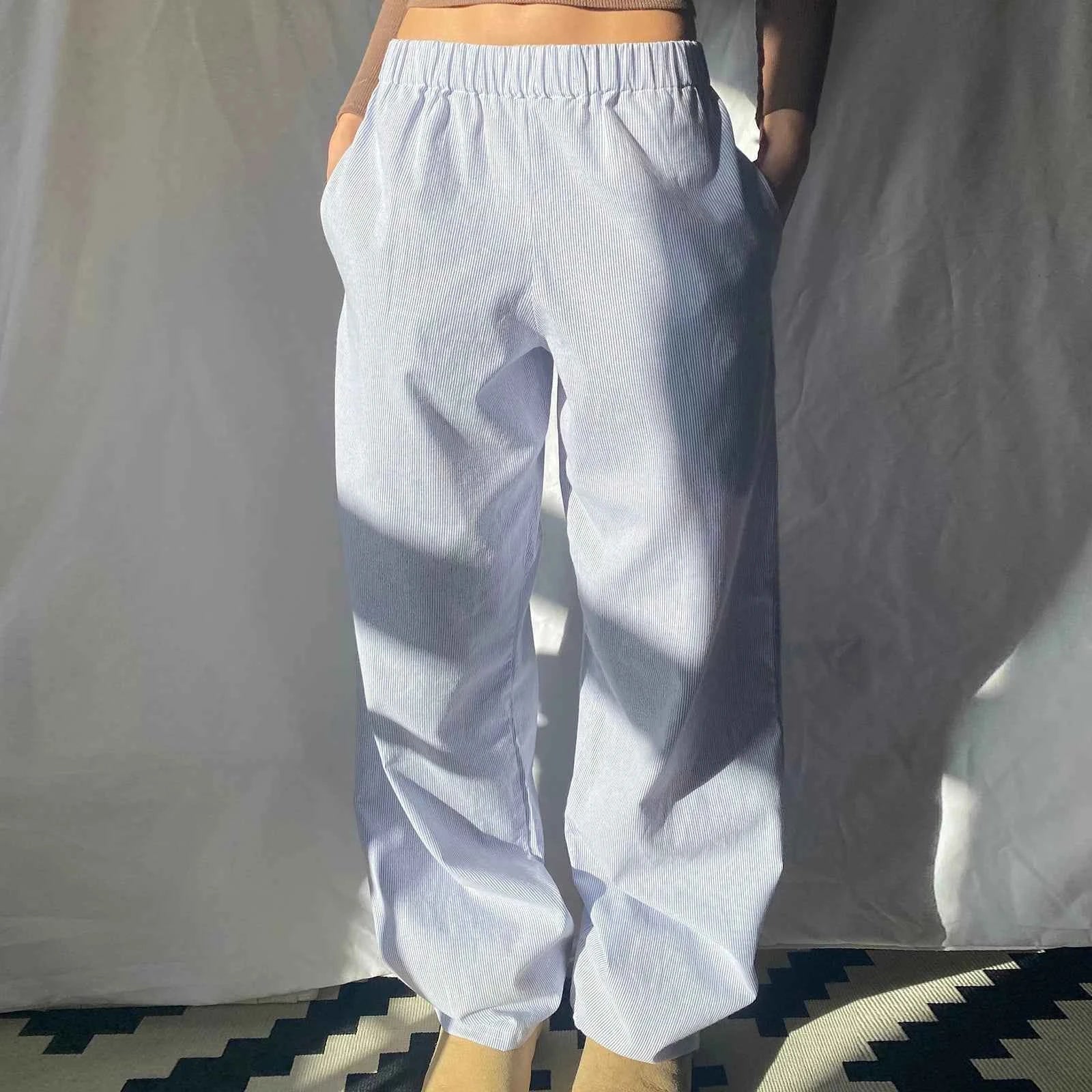 Gaono Casual Striped Drawstring Wide Leg Pants Chic Women Fashion Streetwear Vintage Sweatpants Lounge Outfits Female Trousers