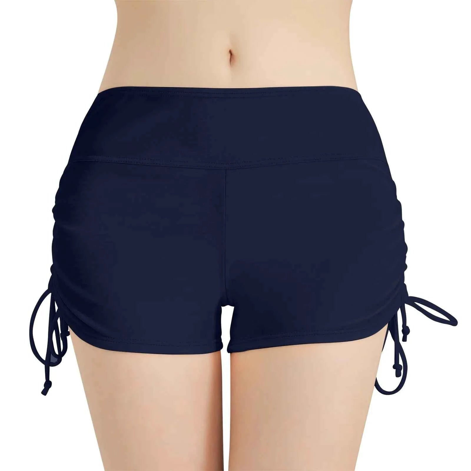 Women'S Summer Swimwear Briefs Solid Colored Boxer Beach Shorts High Waist Side Adjustable Drawstring Elastic Sports Swimsuit