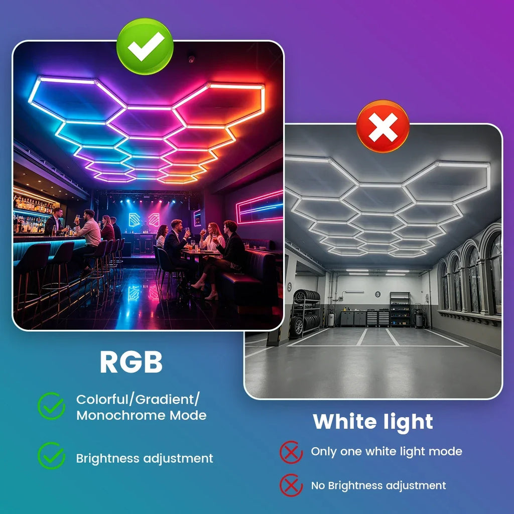 Smart hexagonal honeycomb RGB ambient tube light DIY modular splicing plug and play color lamp 85V-265V phone APP & remote control support timing shutdown music sync mode brightness and color adjustable, ideal for gaming room