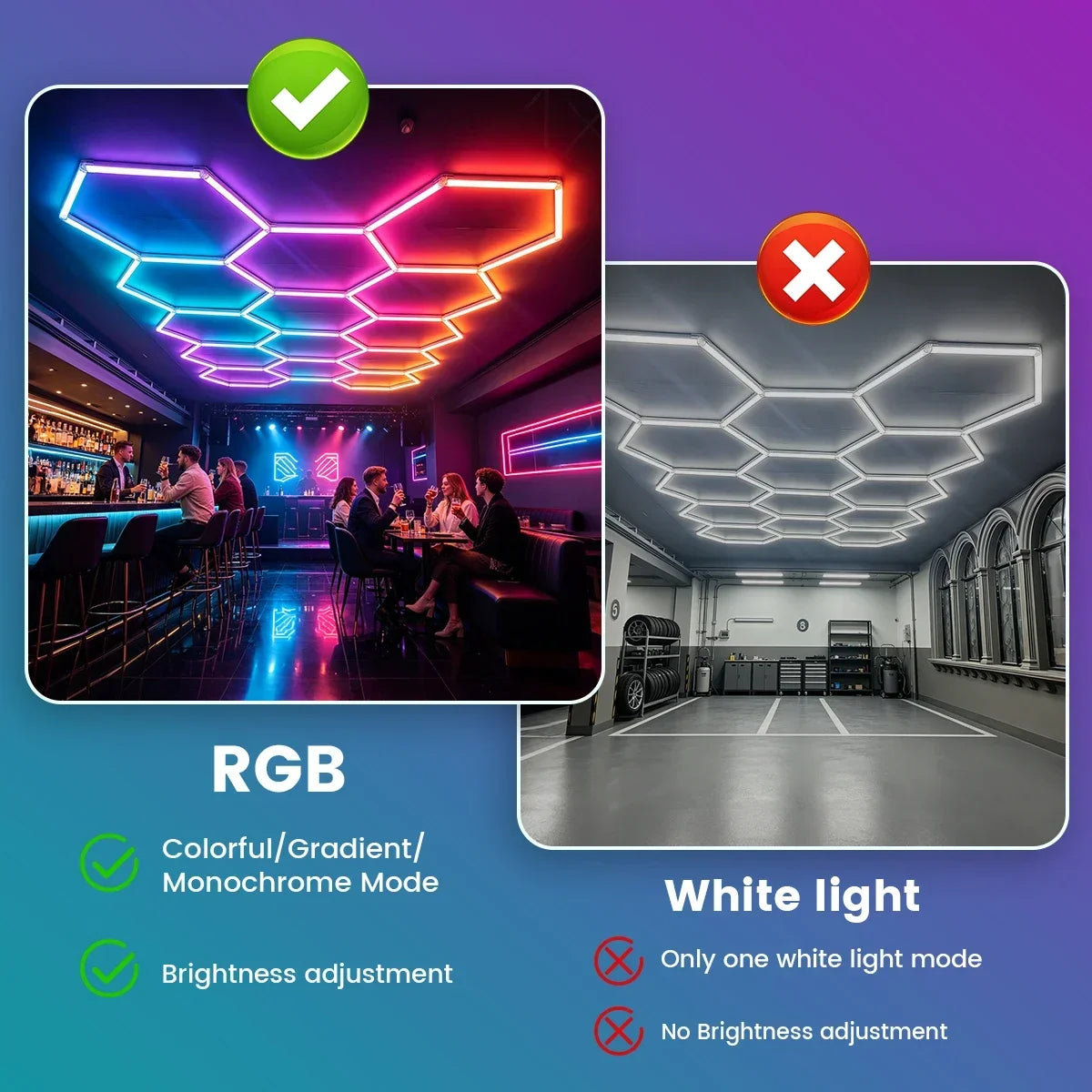Smart hexagonal honeycomb RGB ambient tube light DIY modular splicing plug and play color lamp 85V-265V phone APP & remote control support timing shutdown music sync mode brightness and color adjustable, ideal for gaming room