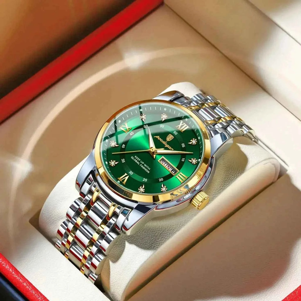 POEDAGAR Original Classic Man Watch Waterproof Luminous Date Week Watches for Men Quartz Stainless Steel Luxury Men's Wristwatch