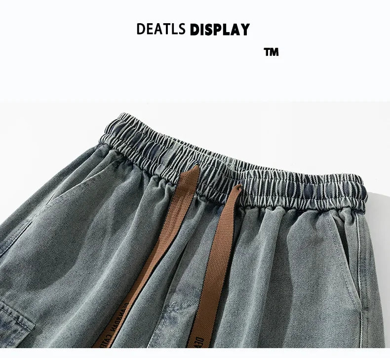 2026 New Wide Leg Washing Jean Pants Men Trousers Neutral Solid Color Loose Casual Fashion Pocket Cargo Pants Big Size 8XL