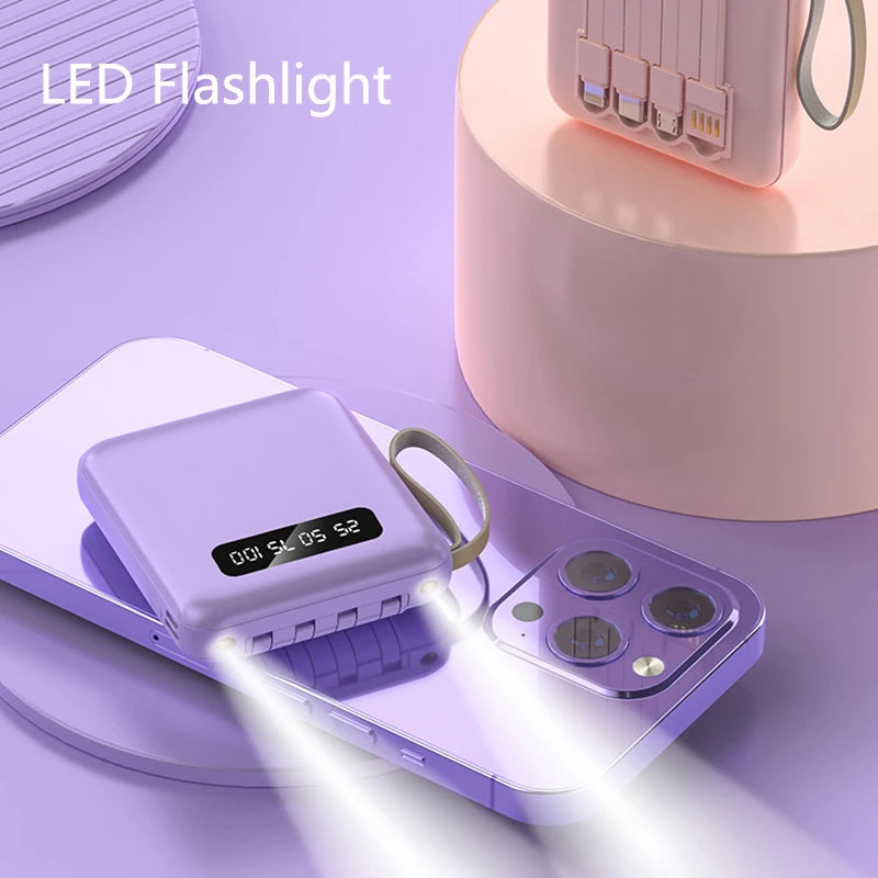 Mini Power Bank 20000mAh – 4 Built-In Cables & Display
