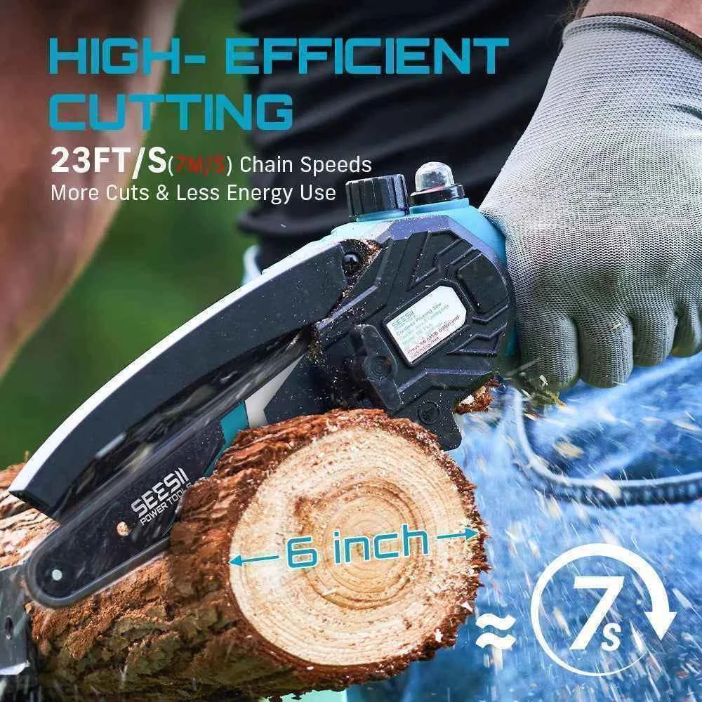 SEESII 6''Cordless Mini Chainsaw 15.2cm Electric Saw Rechargeable Woodworking Garden Pruning Saw for Makita 18V Battery pin