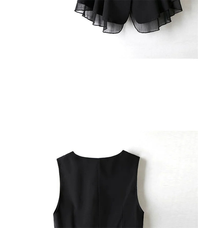 2024 Spring Summer Women's New Chiffon Vest Thin Short Sleeveless Vest Waistcoat Female Korean Slim And Slim Cardigan Black Vest
