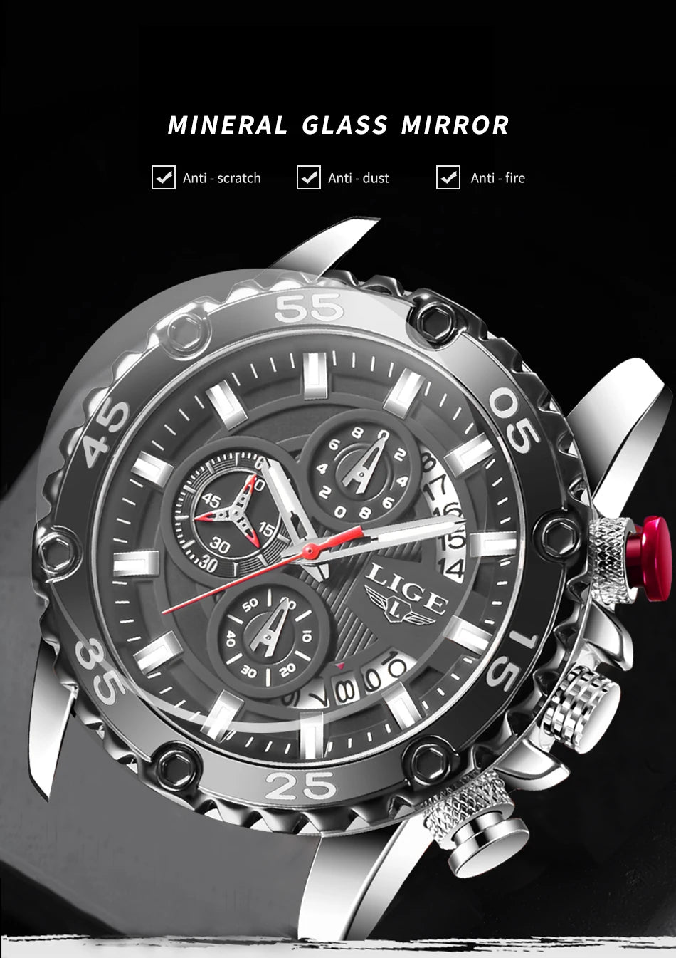 New Blue Watch LIGE Mens Watches Top Brand Luxury Big Dial Military Clock Quartz Watch Waterproof Sport Chronograph Erkek Saati