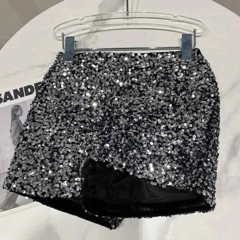 New Autumn Black Velvet Shorts Women Sequined Shiny Versatile Short Pants Clubwear Shorts Hot Pants High Street