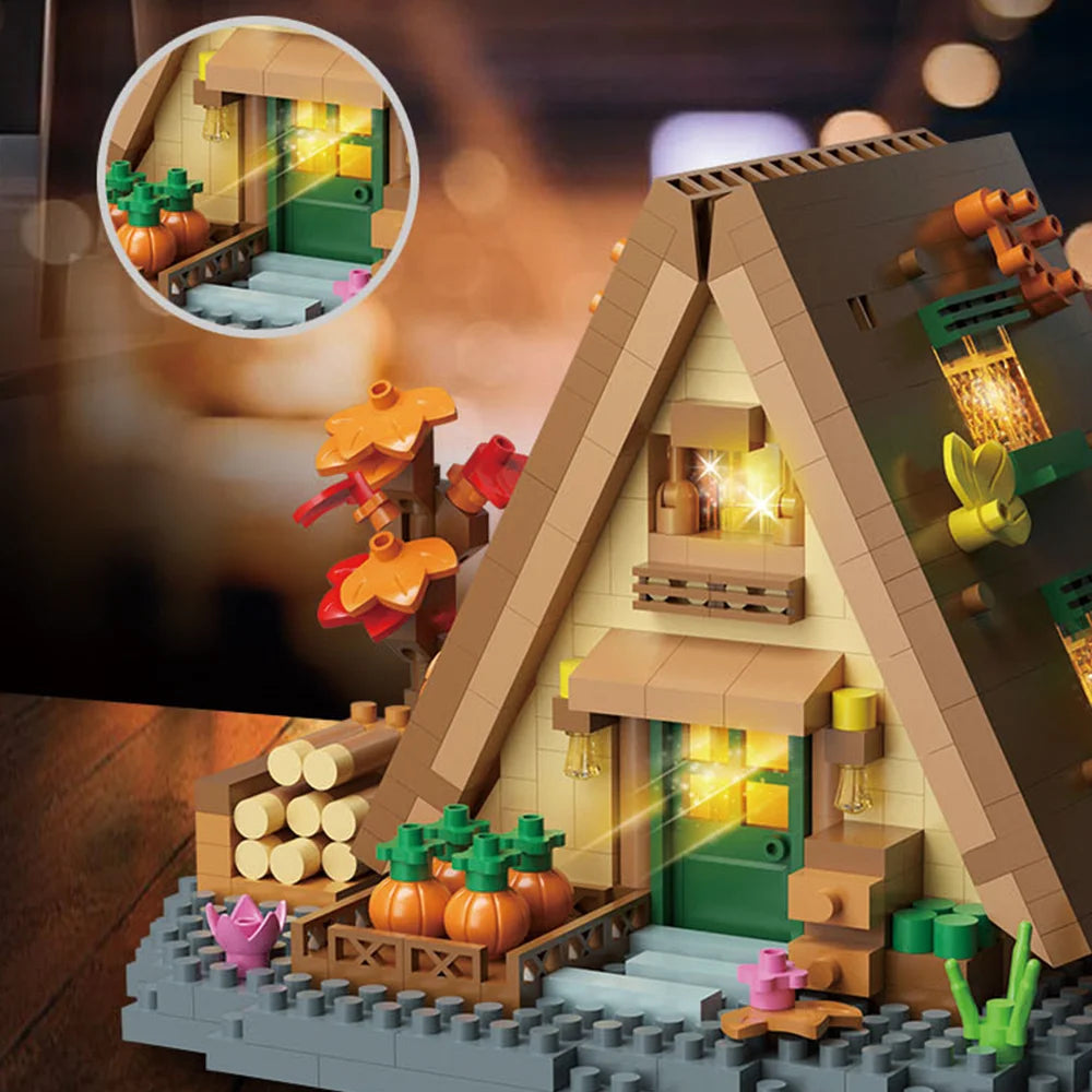 Creative street view building model building blocks forest tree house puzzle windmill tree house decoration toys