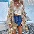 New Summer Bohemian Beach Printed Cardigan Jacket Long Sleeve Leisure Holiday Beach Swimsuit Blouse Shawl Long Coat M-5XL