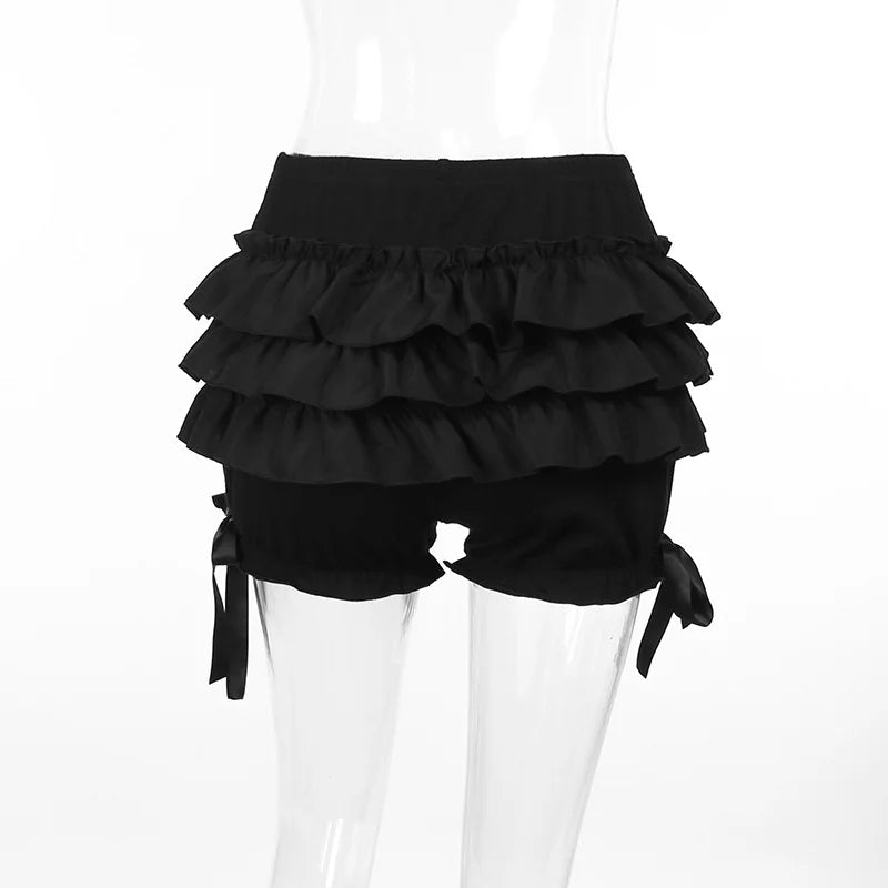 Hotsweet Shorts Women Aesthetic Y2k E-girl Cute Sweet Fairycore Grunge Lace Bow Patchwork High Waist Shorts